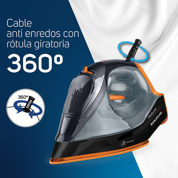 Plancha Taurus Penélope De Cerámica Con Golpe De Vapor, 1200 Watts Color Negro-Naranja