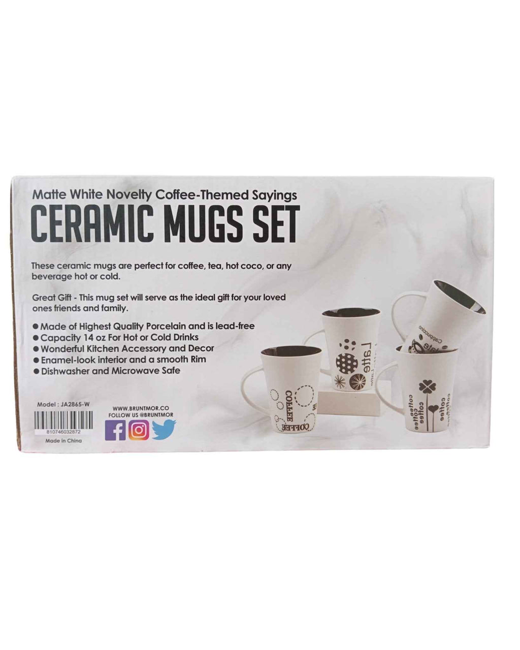 Set de Tazas de Cerámica Gibson Home con Diseños de Café - Blanco Mate
